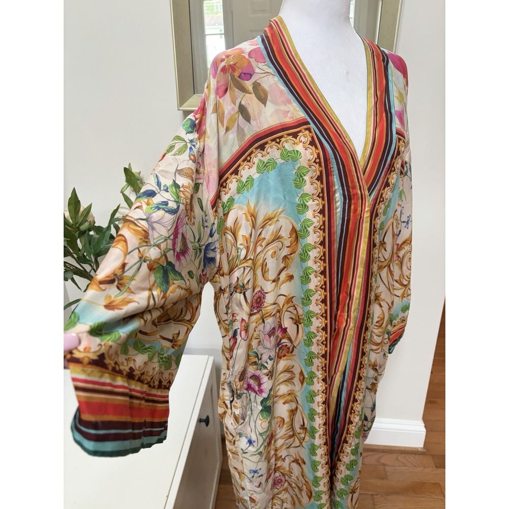 Johnny Was Reversible Silk Kimono Robe Floral Paisley Patchwork Duster XL Multi - Picture 9 of 16